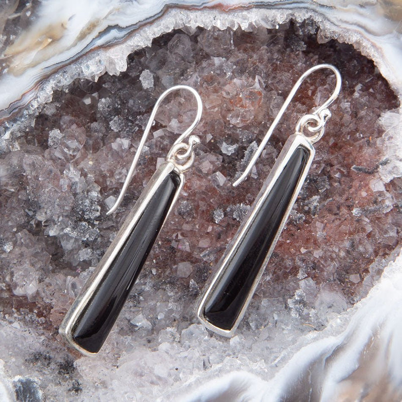 Line Black Onyx Sterling Silver Drop Earrings