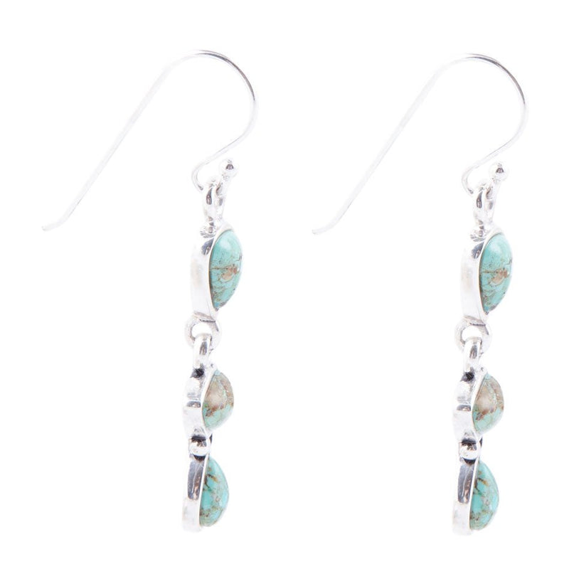 Linear Triple Stone Blue Turquoise and Sterling Silver Earrings