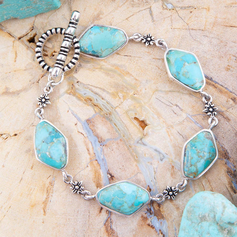 Linked Blue Turquoise and Sterling Silver Bracelet