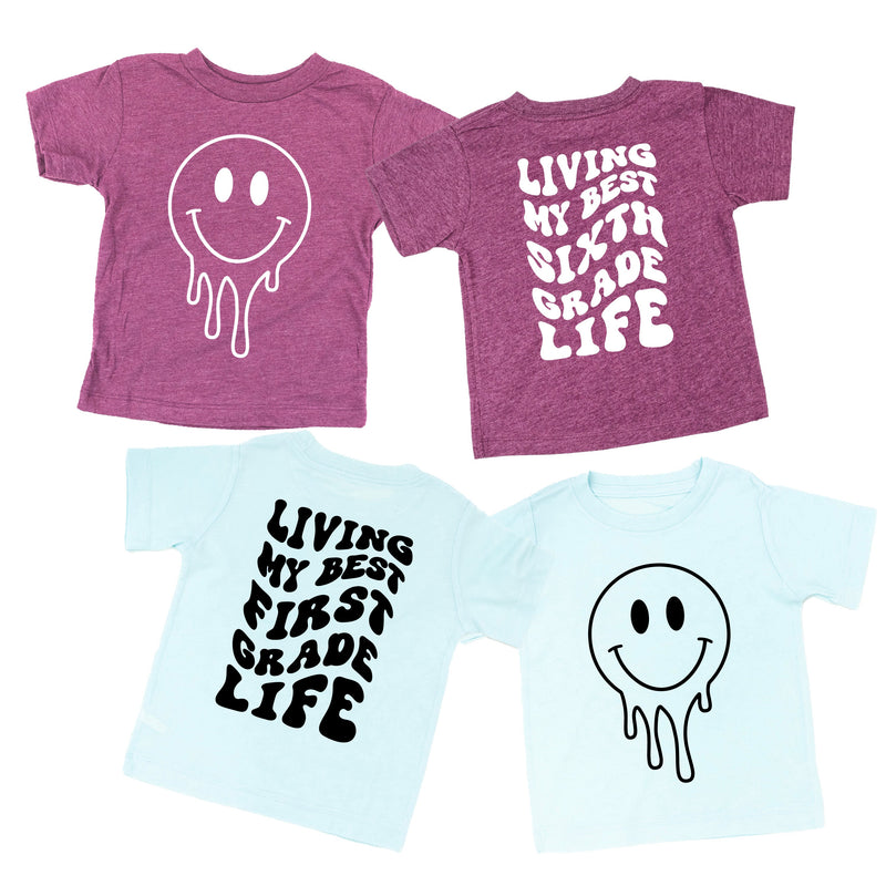 Living My Best (Choose Your Grade) Life - Melty Smiley (f & b) - Child Tee