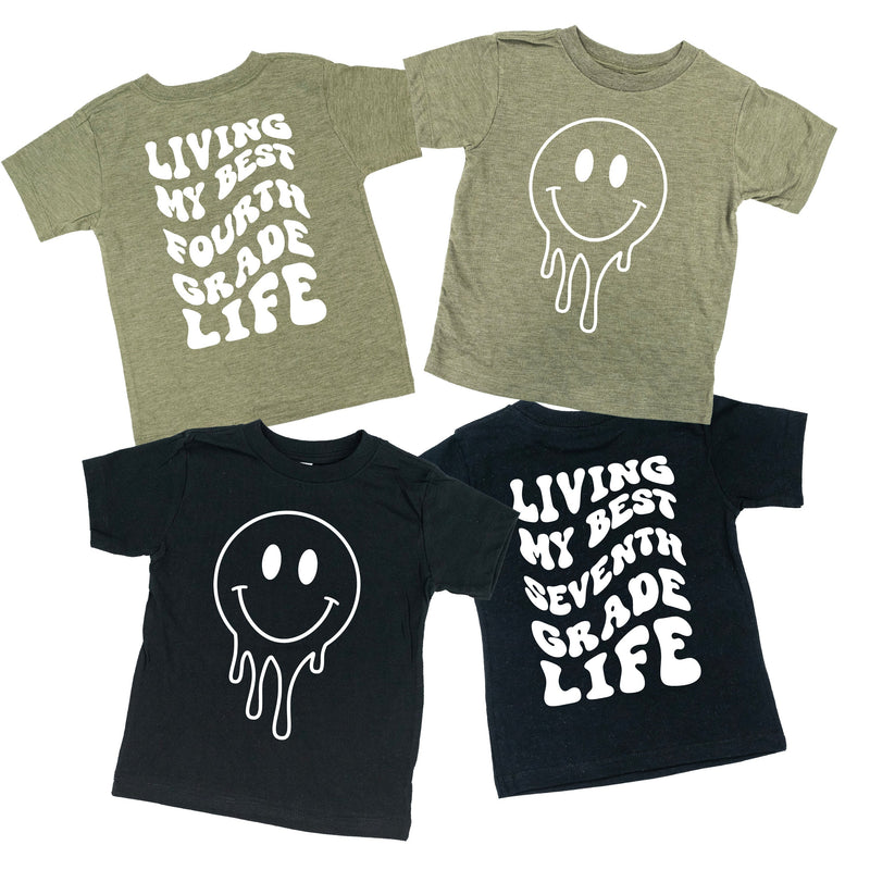 Living My Best (Choose Your Grade) Life - Melty Smiley (f & b) - Child Tee