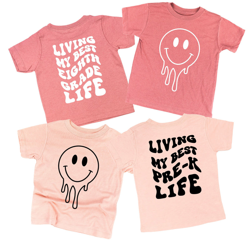 Living My Best (Choose Your Grade) Life - Melty Smiley (f & b) - Child Tee
