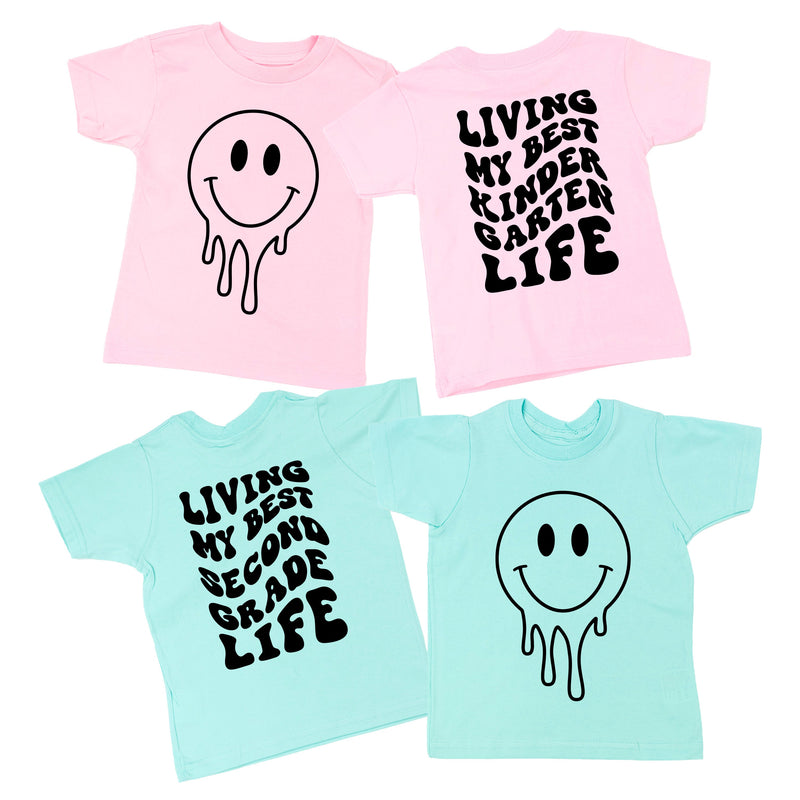 Living My Best (Choose Your Grade) Life - Melty Smiley (f & b) - Child Tee