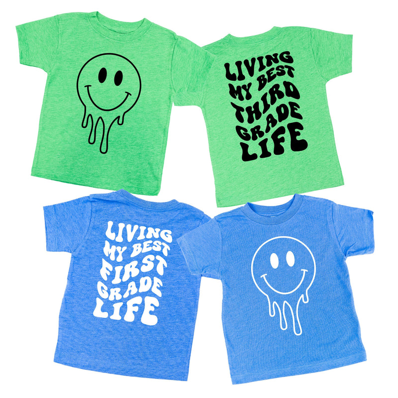 Living My Best (Choose Your Grade) Life - Melty Smiley (f & b) - Child Tee
