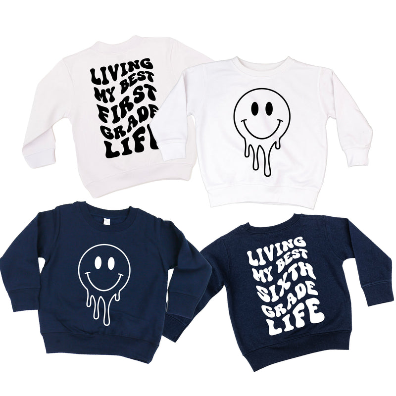 Living My Best (Choose Your Grade) Life - Melty Smiley (f & b) - Child Sweater