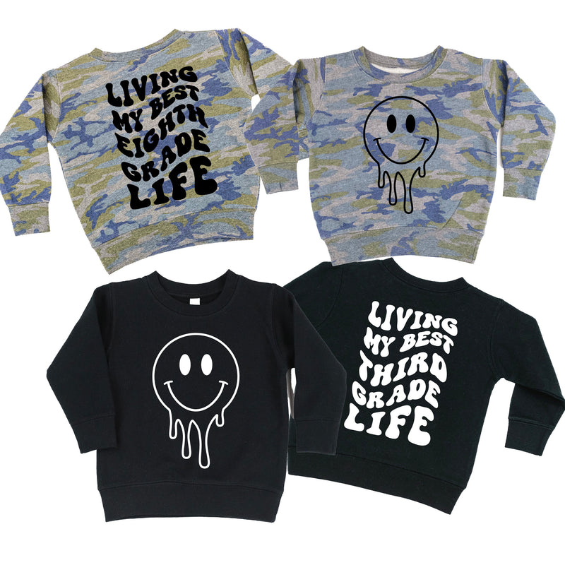 Living My Best (Choose Your Grade) Life - Melty Smiley (f & b) - Child Sweater