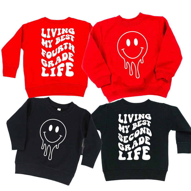 Living My Best (Choose Your Grade) Life - Melty Smiley (f & b) - Child Sweater