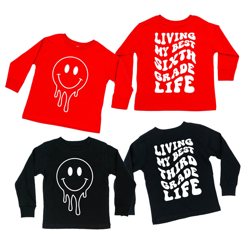 Living My Best (Choose Your Grade) Life - Melty Smiley (f & b) - Child Long Sleeve Tee