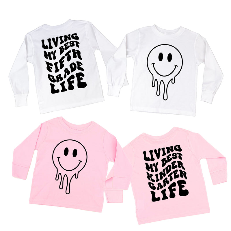 Living My Best (Choose Your Grade) Life - Melty Smiley (f & b) - Child Long Sleeve Tee