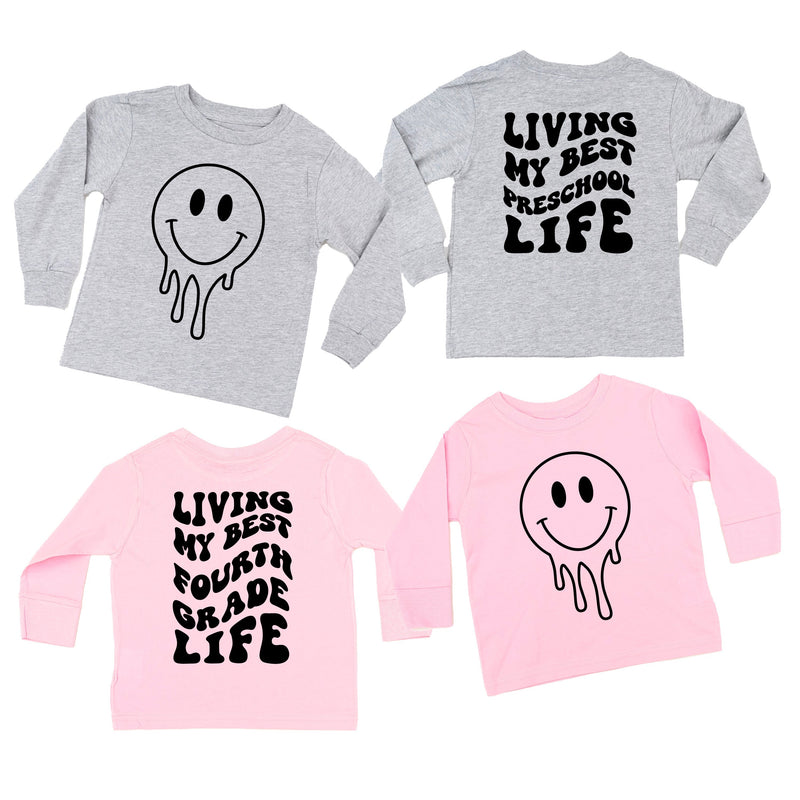 Living My Best (Choose Your Grade) Life - Melty Smiley (f & b) - Child Long Sleeve Tee