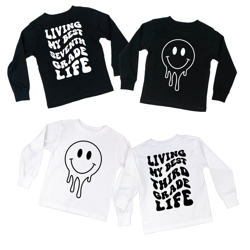 Living My Best (Choose Your Grade) Life - Melty Smiley (f & b) - Child Long Sleeve Tee