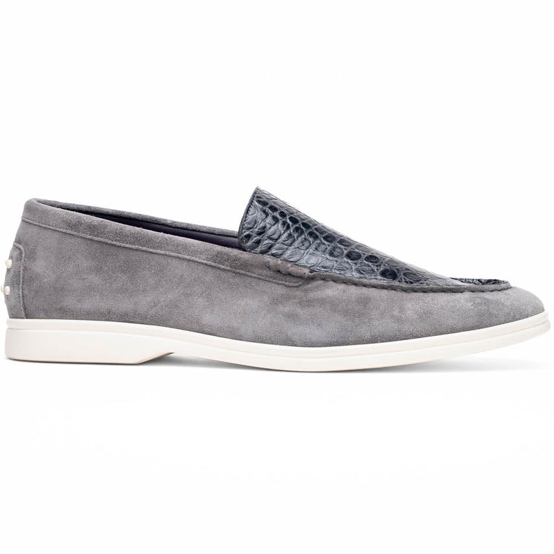 11-603-GRY BENE Sueded Italian Goatskin & Crocodile Loafer Grey