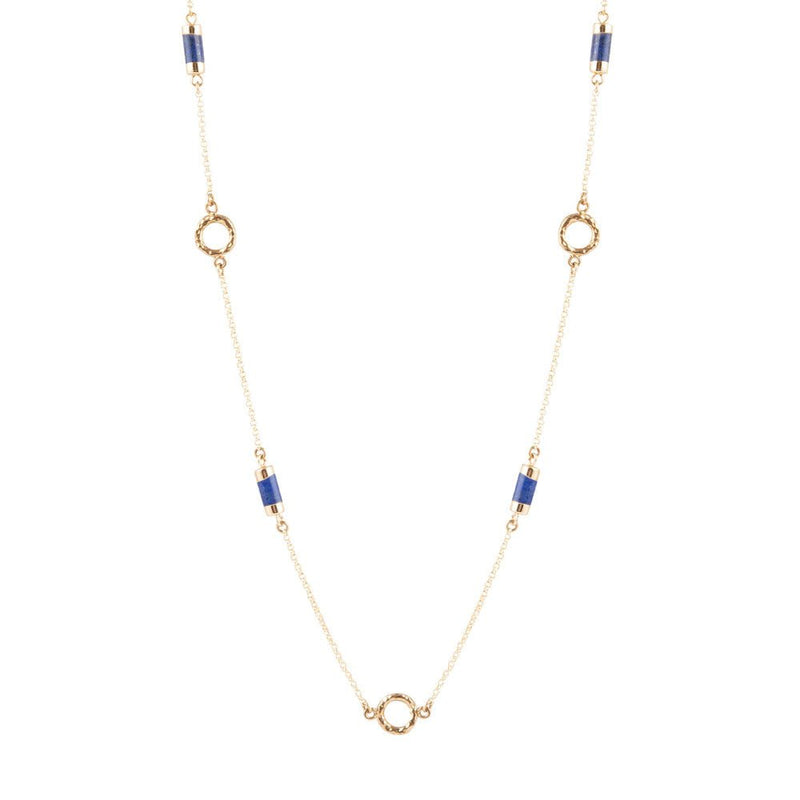 Long Delicate Lapis and Bronze Necklace