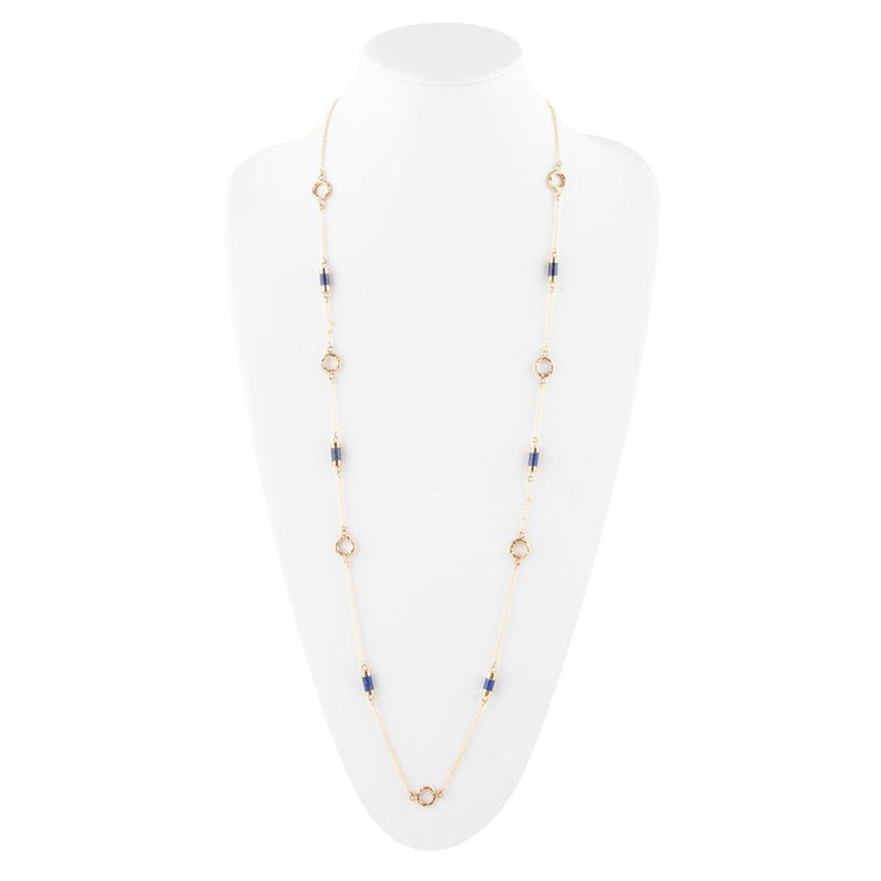 Long Delicate Lapis and Bronze Necklace