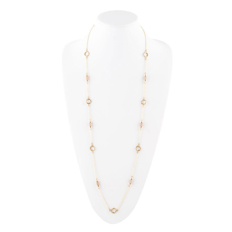 Long Delicate Orange Moonstone and Bronze Necklace