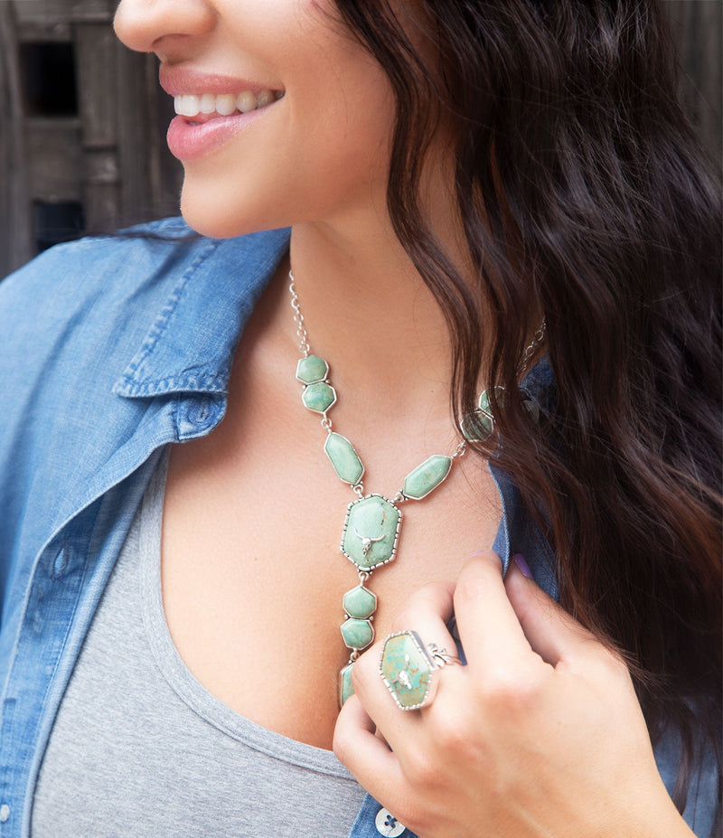 Longhorn Green Turquoise and Sterling Silver Necklace