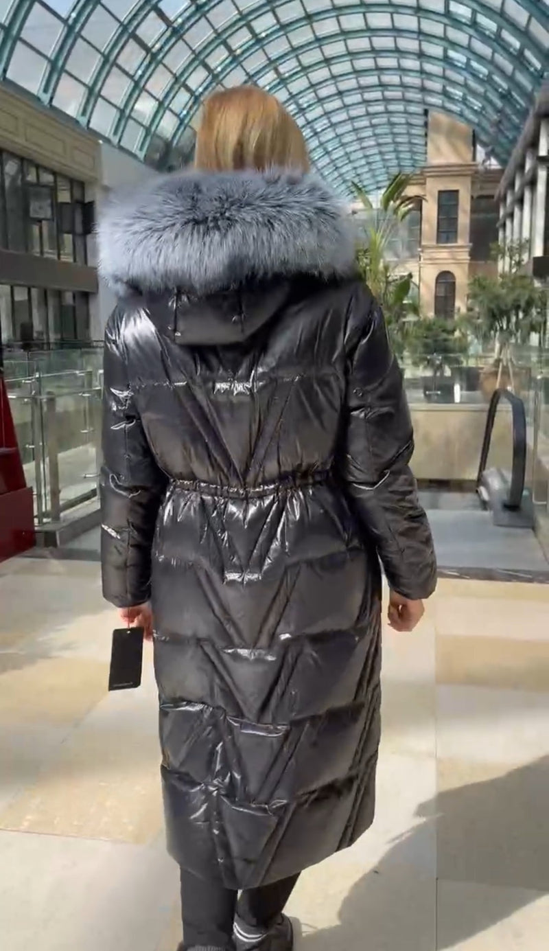 Genuine Silver Fox Fur Down Fill Coat