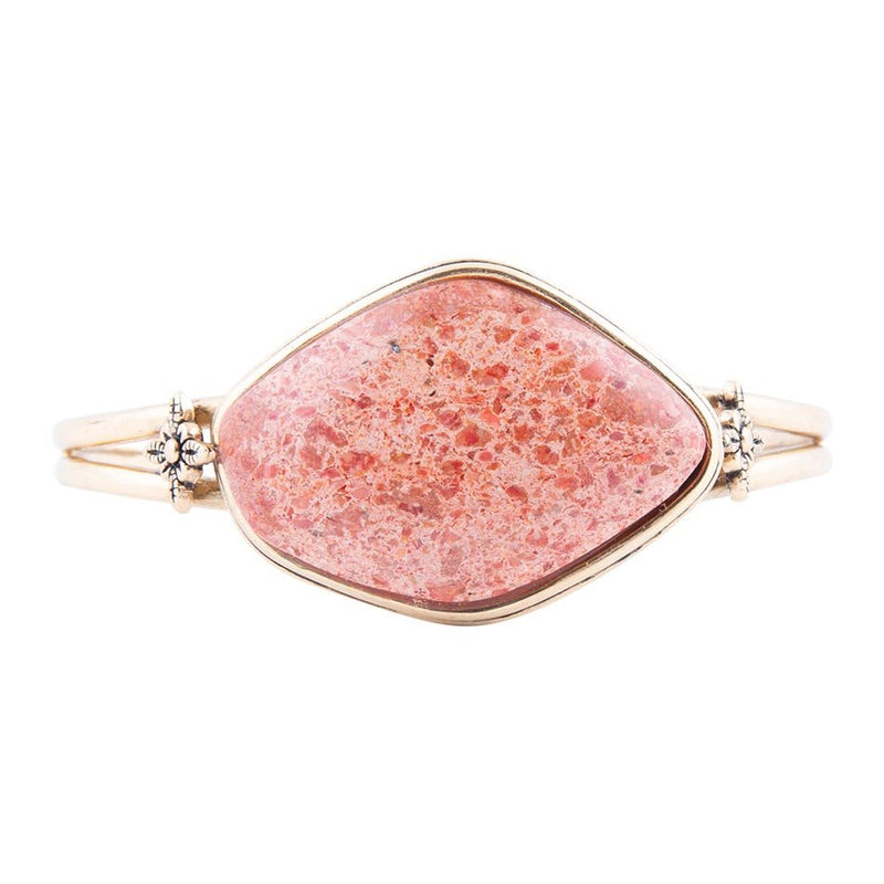 Lucent Orange Sponge Coral Cuff  Golden Bracelet