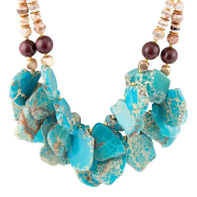 Lucia Blue Jasper and Fire Agate Golden Strand Necklace