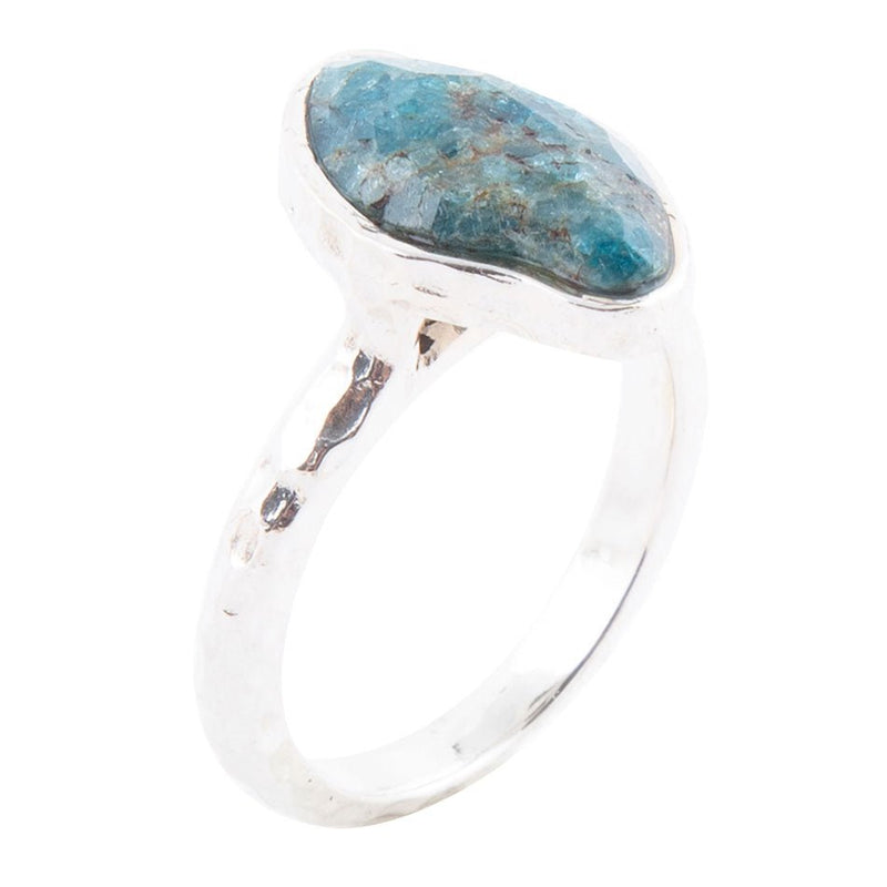 Luna Faceted Blue Apatite and Sterling Silver Hammered Ring