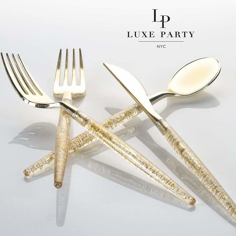Gold Glitter Plastic Cutlery Set | 32 Pieces