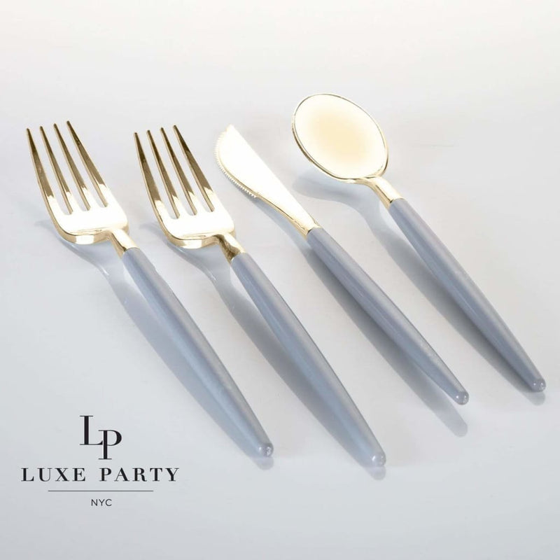 Grey • Gold Plastic Cutlery Set | 32 Pieces