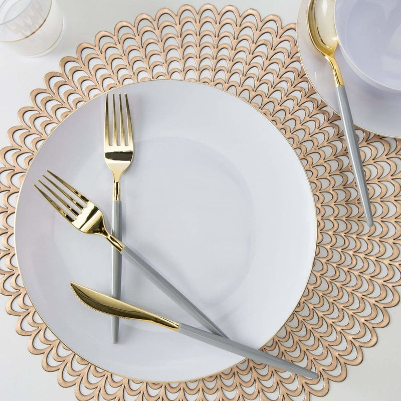 Grey • Gold Plastic Cutlery Set | 32 Pieces