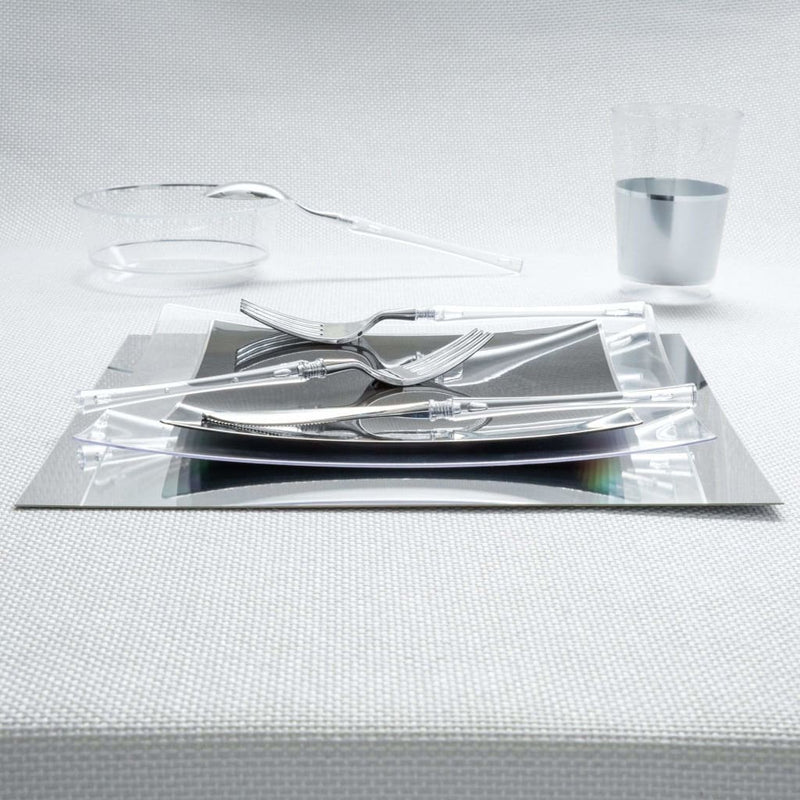 Neo Classic Clear and Silver Plastic Cutlery Set | 32 Pieces