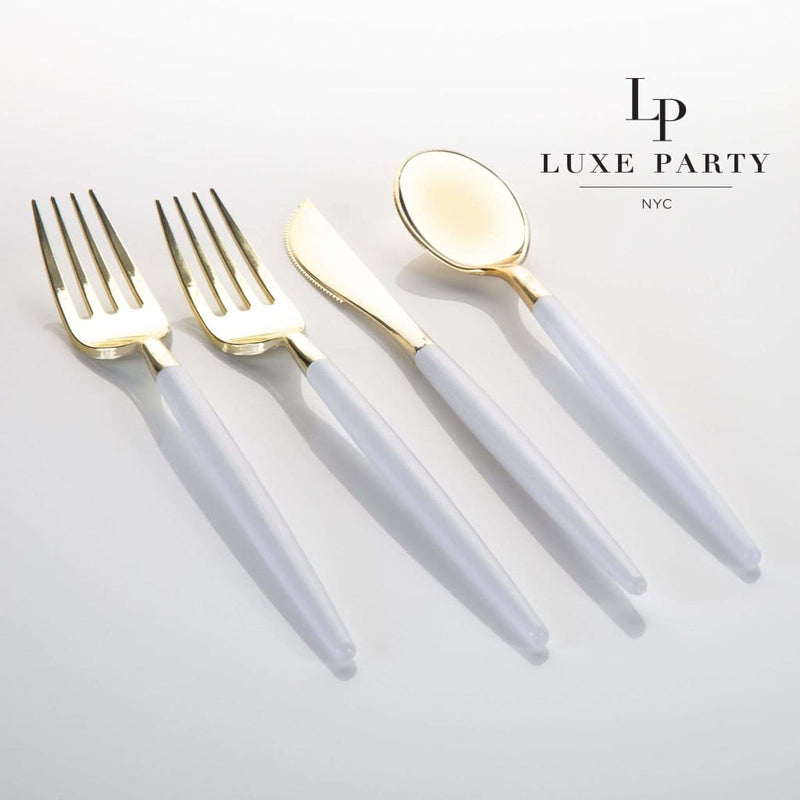 White • Gold Plastic Cutlery Set | 32 Pieces