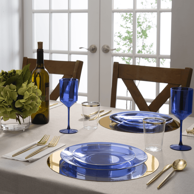 Upscale Round Transparent Blue Plastic Wine Cups | 4 Cups