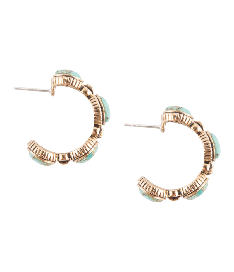 Luxurious Blue Turquoise Golden Hoop Earrings