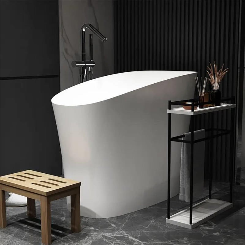 Alora Luxury 47-Inch Freestanding Japanese-Styled Deep Stone Soaking Bathtub Resin, White (SAK57314)