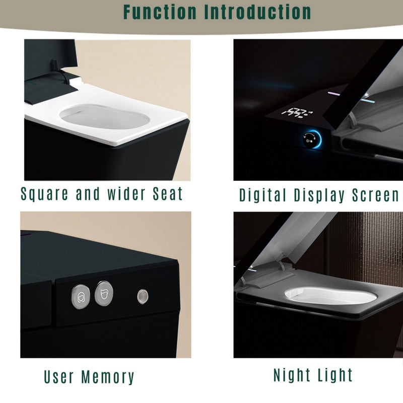 Nuvia Luxury Black Square Smart Toilet With Bidet, Remote, And Heated Seat (SAK45183)
