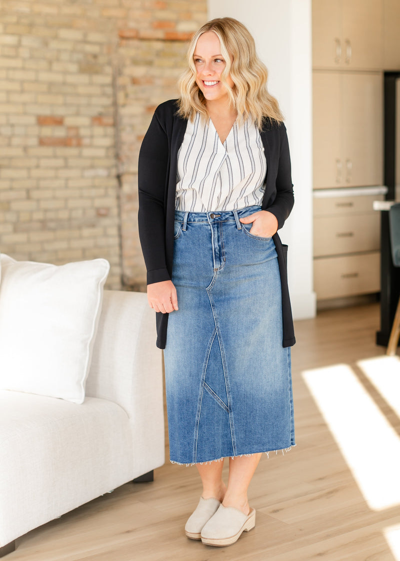 Madison Striped V-neck Short Sleeve Flowy Top
