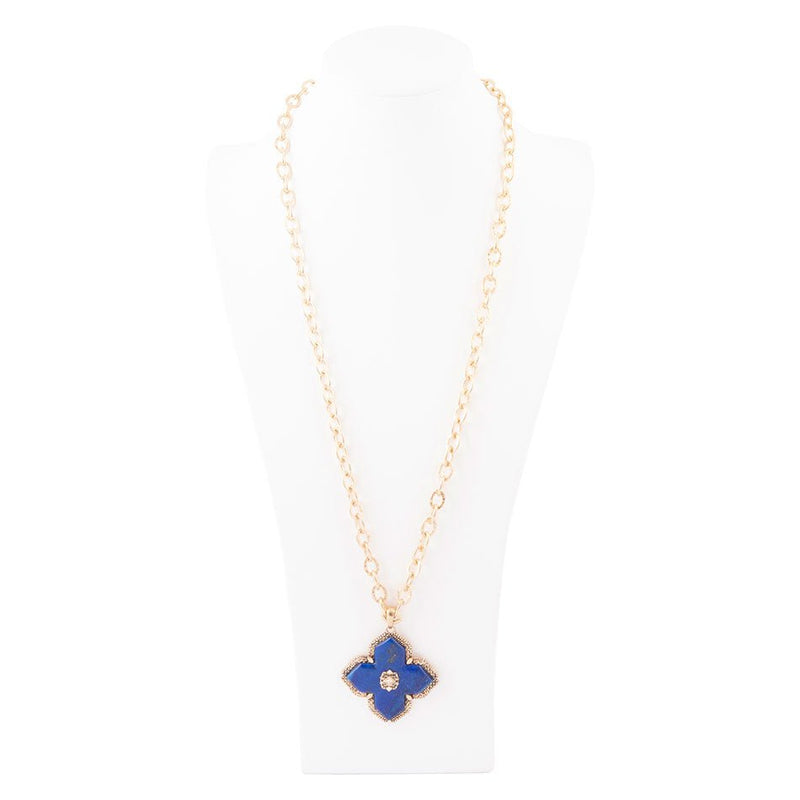 Maltese Cross Blue Lapis Golden Chain Pendant Necklace