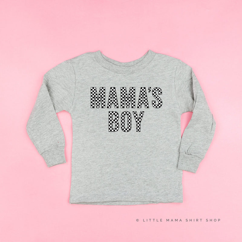 Block Font Checkers - Mama's Boy - Child Long Sleeve Tee