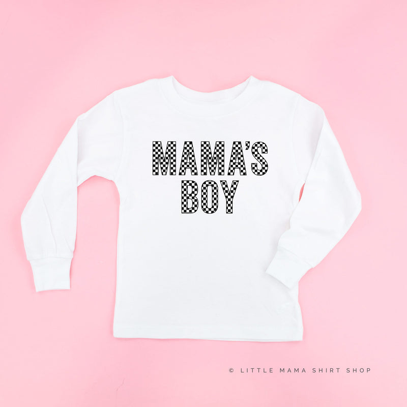 Block Font Checkers - Mama's Boy - Child Long Sleeve Tee