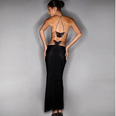 Floral Print Halter Dress - Sexy Butterfly Back Spaghetti Straps