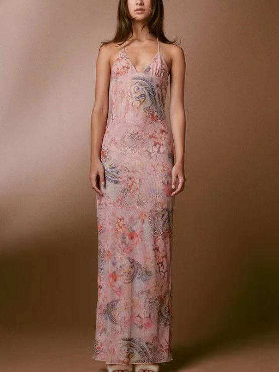 Floral Print Halter Dress - Sexy Butterfly Back Spaghetti Straps