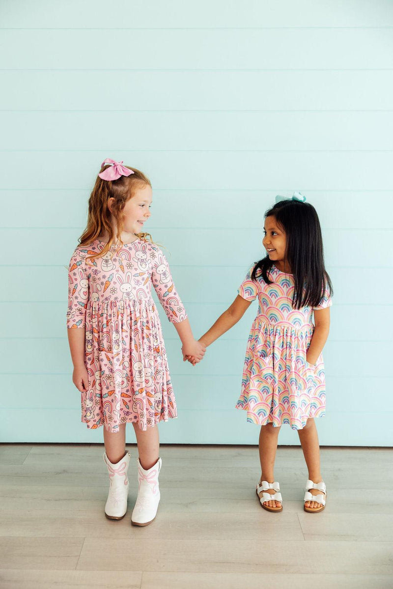 Springtime Bunnies 3/4 Sleeve Pocket Twirl Dress