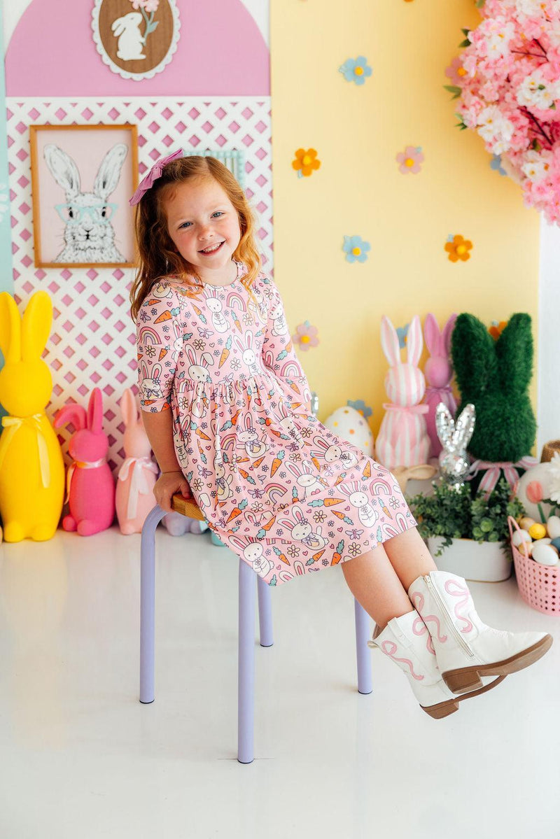 Springtime Bunnies 3/4 Sleeve Pocket Twirl Dress