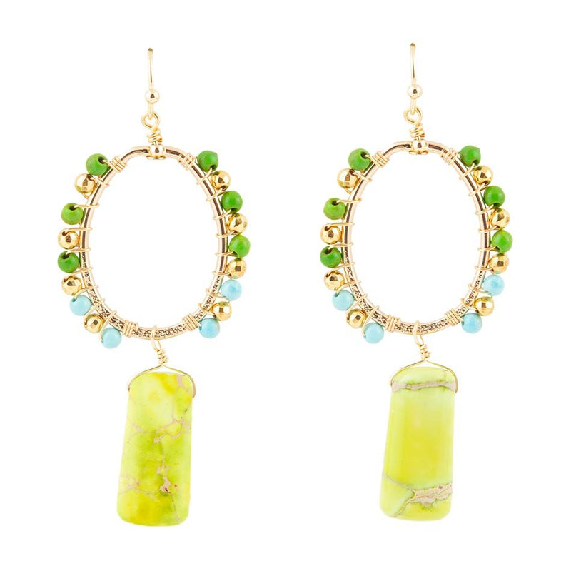 Margarita Green Jasper Golden Drop Earrings