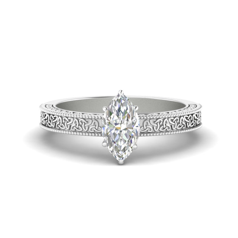Marquise Cut Celtic Engraved Solitaire Engagement Ring