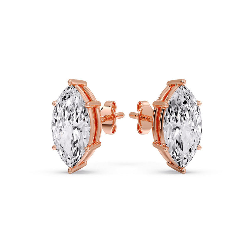 6 Prong Marquise Diamonds Solitaire Stud Earring in Basket Setting