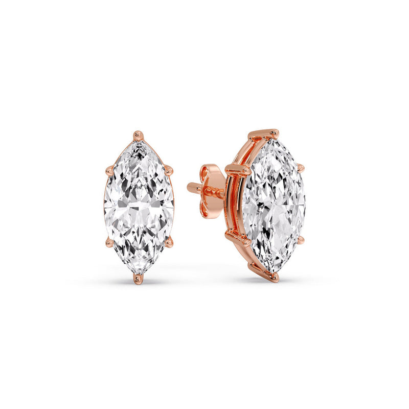 6 Prong Marquise Diamonds Solitaire Stud Earring in Basket Setting