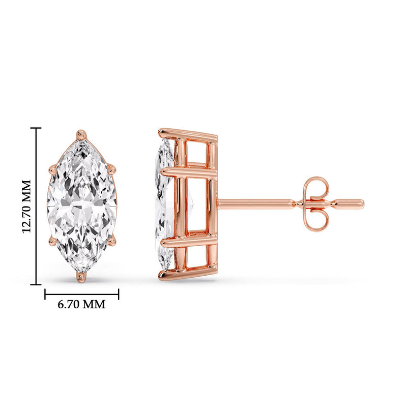 6 Prong Marquise Diamonds Solitaire Stud Earring in Basket Setting