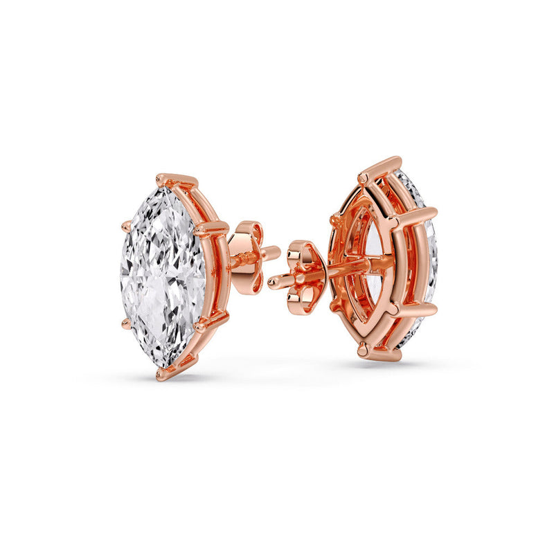 6 Prong Marquise Diamonds Solitaire Stud Earring in Basket Setting