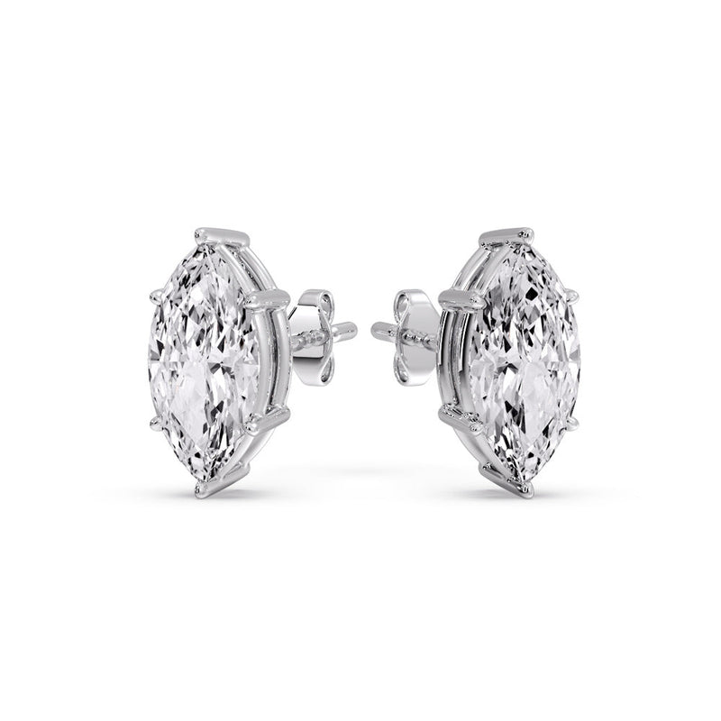 6 Prong Marquise Diamonds Solitaire Stud Earring in Basket Setting