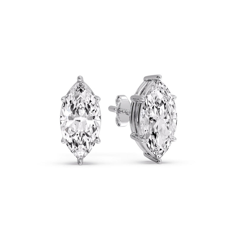 6 Prong Marquise Diamonds Solitaire Stud Earring in Basket Setting