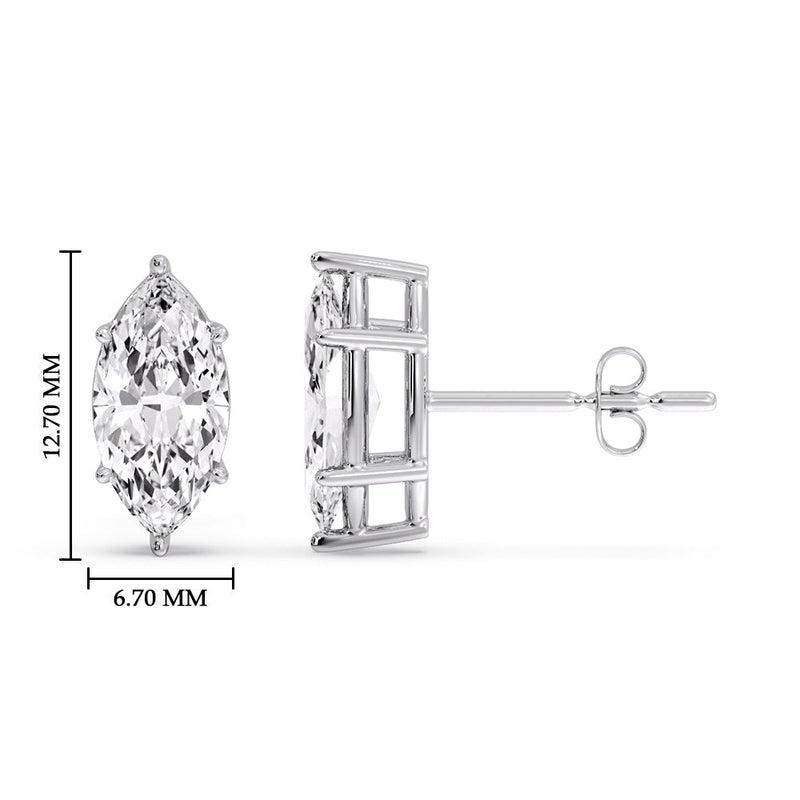 6 Prong Marquise Diamonds Solitaire Stud Earring in Basket Setting